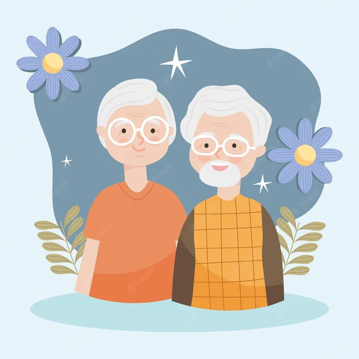 heureux-vieux-couple-illustration-fleurs_188544-1975